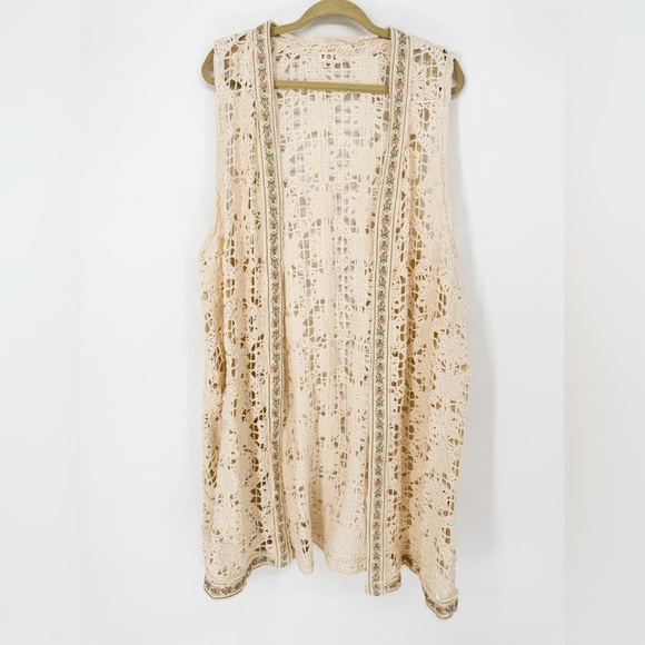 POL Sweaters - POL Crochet Cream Kimono Size L
